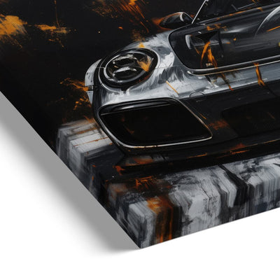 stampa su tela dettaglio telaio porsche 911 gt3 rs oro nera argento su sfondo bianco